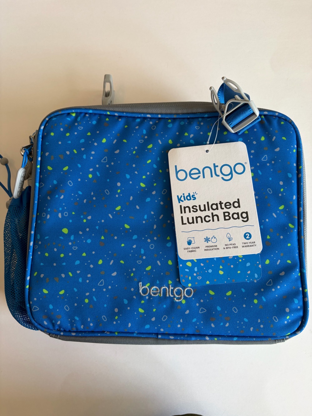 Bentgo Kids Insulated Lunch Bag Blue Confetti Pattern School Travel Tote